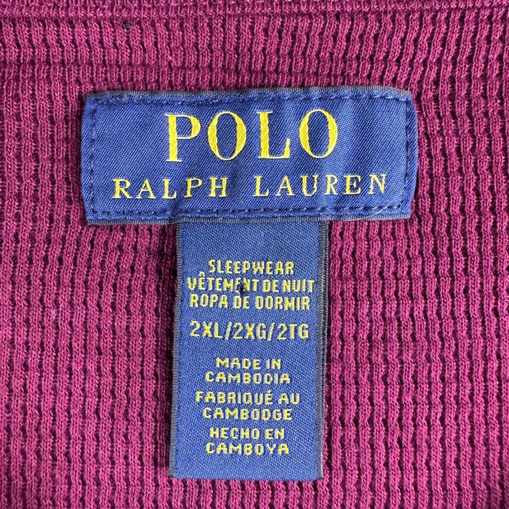 Polo Ralph Lauren Thermal Shirt Mens 2XL XXL Burgundy Waffle Knit Sleepwear Top - Picture 2 of 15